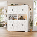 HOSTACK 71" Tall Pantry Cabinet, 55" Wide Kitchen Pantry Storage Cabinet, Large Kitchen Hutch with 2 Microwave Stands, Farmhouse Coffee Bar Station with Doors and Shelves for Dining Room, White