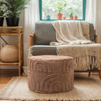 Asuprui Round Ottoman Pouf Foot Stool, Coffee 20x14 in,Sofa Couch Foot Rest | All-One Foam Pouf, Ottoman Coffee Table,Foot Rest for Chair,Remov.Cover, Perfect for Living Room Bedroom Dorm or Wedding Gift