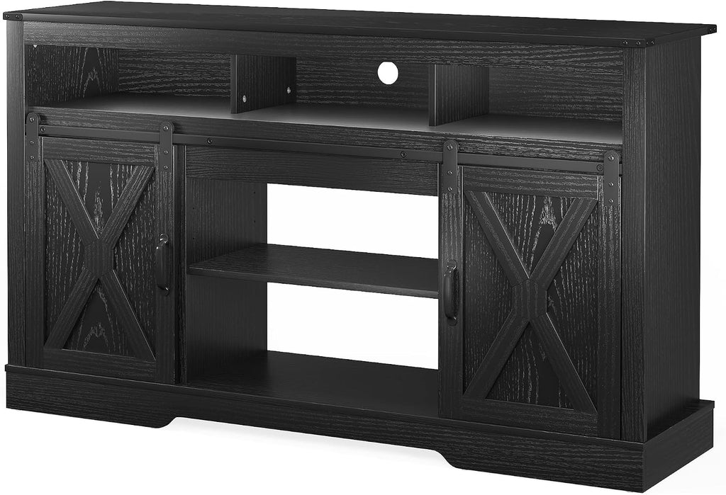 FansaFurn Farmhouse TV Stand for 65+ Inch TV | 34" Entertainment Center with Sliding Barn Doors, Rustic Wood Storage Cabinet for Living Room, Bedroom, Black