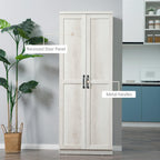 63" 2-Door Kitchen Pantry, Freestanding Storage Cabinet with 5-Tier Shelving and 2 Adjustable Shelves for Dining Room, Antique White