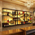 Large Wine Rack Wall Mounted with LED Light, 94in Floating Bar Shelves Glass Holder, Metal Black Liquor Bottles Storage Display Shelf for Home Bar, Dining Room, Kitchen (94.4in/240cm)