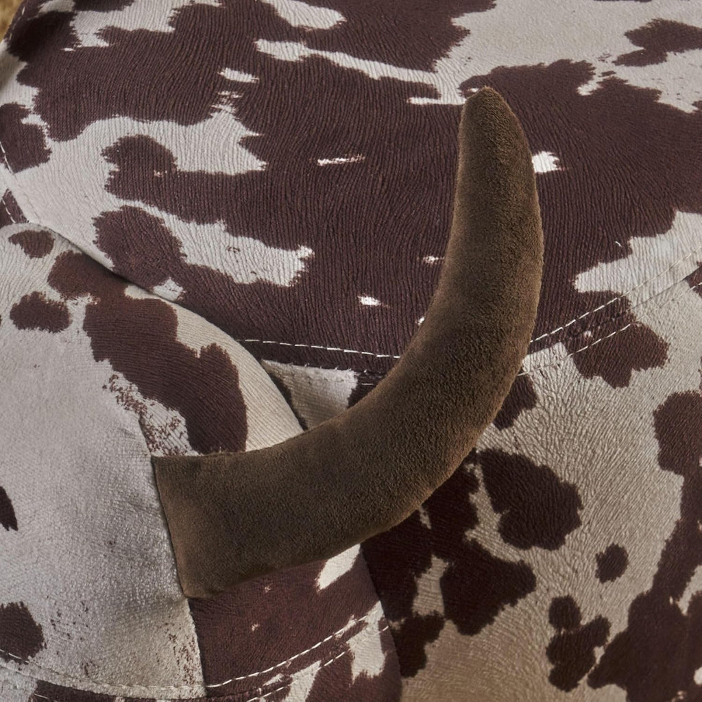 Modern Footstool, Cow-Shaped Ottoman with Birch Legs Cute Velvet Foot Rest for Couch Sofa, Artsy Animal Print Foot Stool for Living Room, Bedroom, Porch, Garden, Balcony Decor (Brown + White）