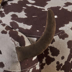 Modern Footstool, Cow-Shaped Ottoman with Birch Legs Cute Velvet Foot Rest for Couch Sofa, Artsy Animal Print Foot Stool for Living Room, Bedroom, Porch, Garden, Balcony Decor (Brown + White）