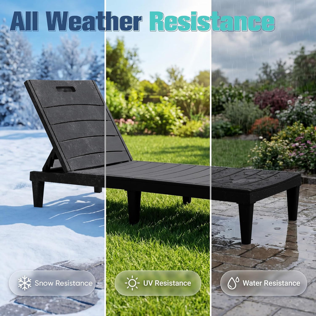 Devoko Outdoor Chaise Lounge Chair Set of 2 with 5-Position Adjustable Back, Waterproof & Lightweight PP Lounge Chairs for Outside Pool Patio (Black)