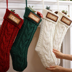 CARAKNOTS Personalized Christmas Stockings 4 Pack Knit Christmas Stockings with Names Tag Patches Vintage Rustic Farmhouse Boho 18" Large Red Green White Knitted Xmas Stocking for Family Kids