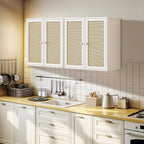 Laundry Room Cabinets with Lights, 24INCH Bathroom Cabinets Wall Mounted with Adjustable Shelves, Rattan Wall Cabinet for Bedroom, Kitchen, Bathroom (2PCS, White)