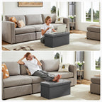 DUMOS 30 Inch Folding Storage Ottoman Bench, Large Hidden Storage Chest withThicker Foam Padded Seat, End of Bed Foot Rest Stool for Bedroom Living Room Entryway, Load 660 lbs, Grey