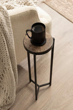 Kate and Laurel Aguilar Modern Round Drink Table, 9 x 9 x 23, Emperador Brown Marble and Black, Genuine Marble Accent Table for Use as Indoor Plant Stand or Pedestal Martini Table