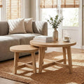 Round Nesting Coffee Tables, Set of 2, Natural Wood Finish Modern Side Tables with X-Shaped Frame, Stackable End Tables for Living Room, Bedroom