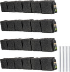 Beuta Landscape Edging | Garden Edging Border | Faux Stone Blocks for Lawn Edging, Flower Beds & Yard Edging – 4 Pack | Each Section Has 6 Blocks 48" L x 4" W x 6.5" H | 8 Spikes | Charcoal