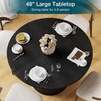 HOMMPA 48'' Round Dining Table for 4-6 Kitchen Table Circle Dinner Table with Wood Strip Base for Kitchen Dining Living Room Black