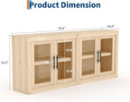 GarveeHome 70.8 in Sideboard Buffet Cabinet with Storage, Mid Century Modern Accent Cabinet with 4 Glass Doors, Wood Coffee Bar Media Console Credenza for Living Room, Kitchen, Hallway, Natural