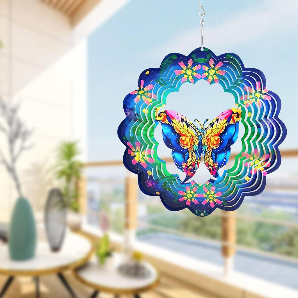 Metal Wind Spinners 3D Hanging Butterfly Wind Spinner 10Inch Metal Wind Spinners for Outdoor&Indoor Decor, Yard Art, Garden Decoration, Blue