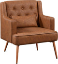 Yaheetech Accent Chair, Mid-Century Modern Armchair, Retro Brown | Faux Leather Chair with Lumbar Pillow, Comfy Upholstered Reading Chair for Living Room, Bedroom and Small Spaces