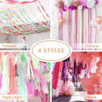PIGETALE Crepe Paper Streamers 4 Rolls 328ft, Pack of Metallic Rose Gold, Pink, Dusty Pink Party Streamers for Birthday Wedding Bachelorette Baby Bridal Shower Party Decorations (1.8Inch x 82Ft/Roll)