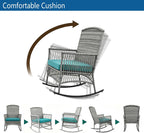 DECMICO Outdoor Rattan Wicker Rocking Chair, 3 Pieces Patio Conversation Furniture Bistro Sets with Side Table and Cushions for Porch Garden and Balcony