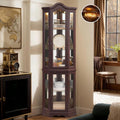 Lighted Corner Curio Cabinet 70.5" Tall Wooden China Cabinet with Tempered Glass Doors, Freestanding Glass Display Case Wine Cabinet Storage Rack for Bar and Liquor Storage (Dark Cherry)
