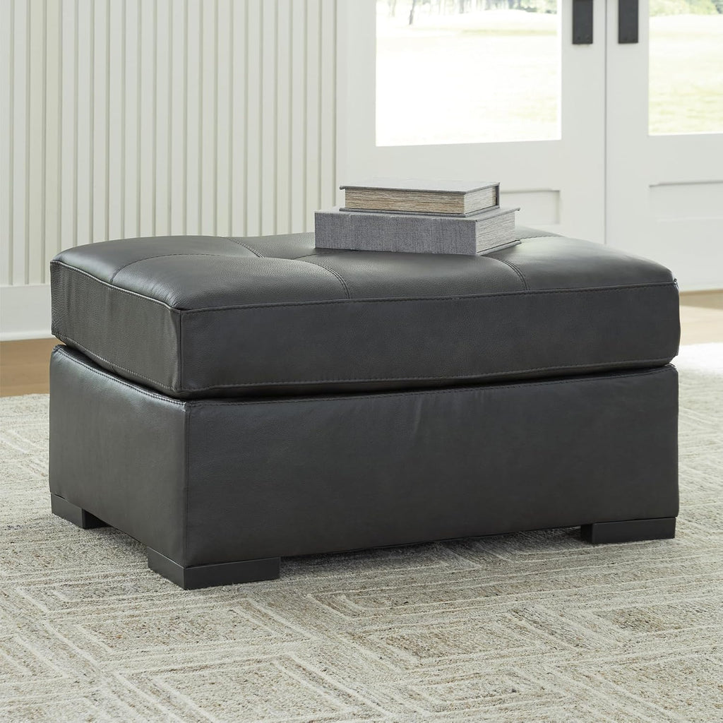 Signature Design by Ashley Brindley Pier Oversized Accent Ottoman, Fully Assembled Rectangular Tufted Footrest, Black Leather and Faux Leather Upholstery, Contemporary Living Room Seating, Fog