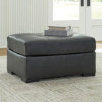 Signature Design by Ashley Brindley Pier Oversized Accent Ottoman, Fully Assembled Rectangular Tufted Footrest, Black Leather and Faux Leather Upholstery, Contemporary Living Room Seating, Fog
