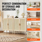 VEVOR Rattan Buffet Cabinet with Storage, 4 Magnetic Doors and Adjustable Shelves, Sideboard for Hallway, Living Room, Kitchen, Natural