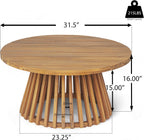 Merax Outdoor Acacia Wood Conversation Set - Patio 3-Seat Loveseat Sofa w/Coushion and Round Coffee Table for Backyard, Lawn, Balcony, Teak+Beige