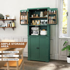 HLR 72" Kitchen Pantry Storage Cabinet with Open Countertop, Freestanding Larder Cupboard with Microwave Stand, Utility Laundry Room Storage Cabinet with Doors and Shelves for Dining Room, Living Room