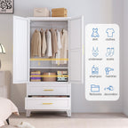 GAIOUS Steel Armoire Wardrobe Closet with Mirror and 2 Drawers 71" White | Clothes Storage Cabinets with 2 Doors, 1 Adjustable Shelf, Metal Wardrobe Cabinet with Hanging Rod for Bedroom, Gym, Cloak