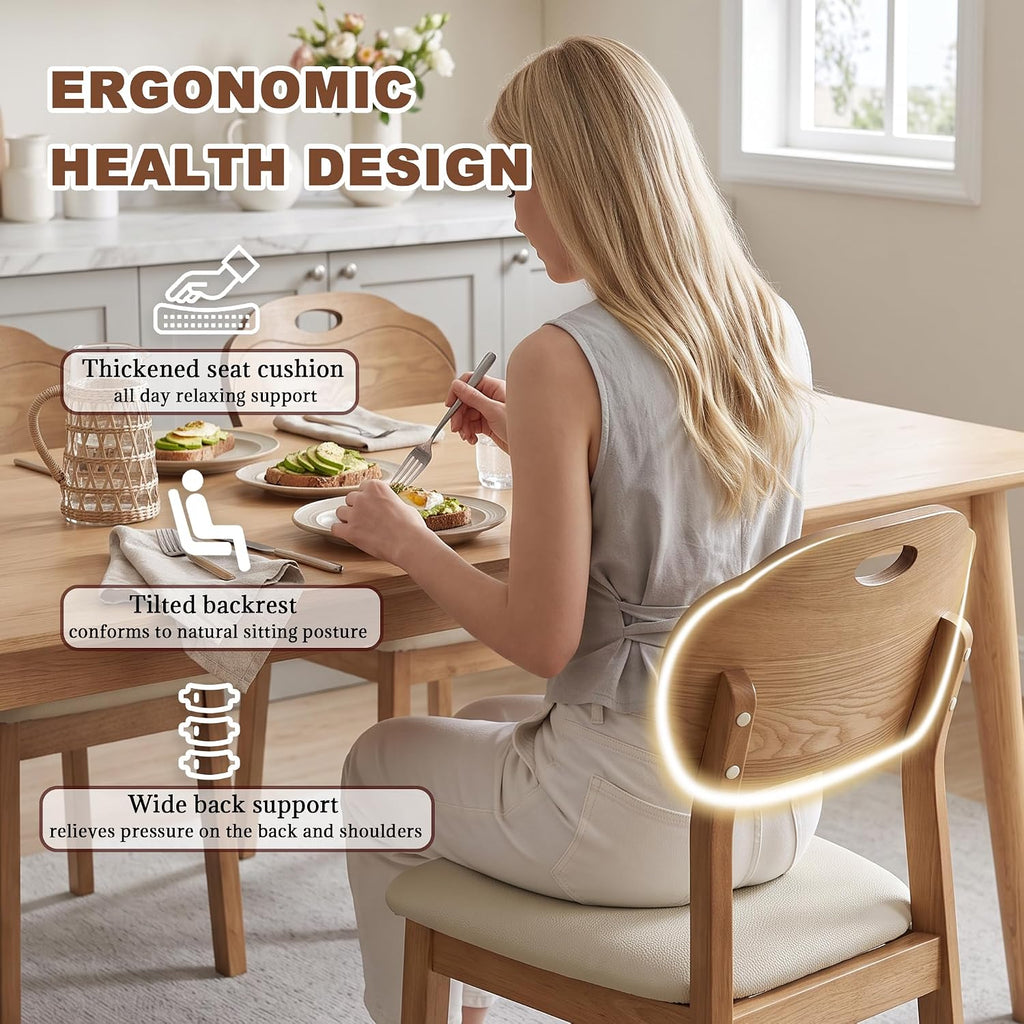 Dining Chairs Set of 6, Modern Upholstered Dining Room Chairs with Faux Leather Seat, Solid Rubber Wood Frame Kitchen Chairs with Ergonomic Curved Backrest