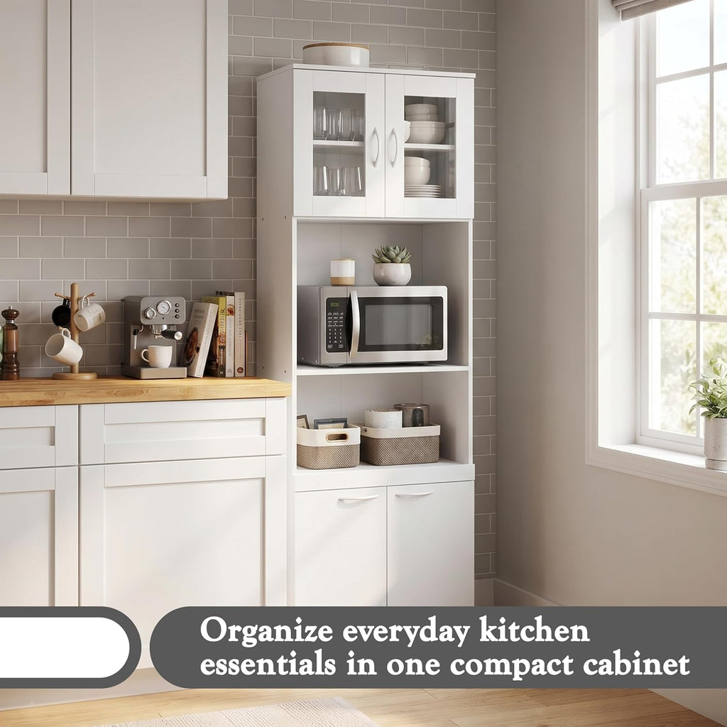 Kings Brand Furniture - Danbury Tall Kitchen Pantry, Microwave Storage Cabinet, White