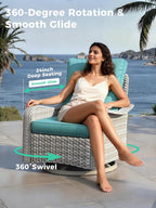 3 Piece Outdoor Patio Furniture Set,High Back Wicker Swivel Rocker Patio Chairs with 4" Thickened Cushions & Coffee Table, All-Weather PE Rattan for Garden, Backyard, Porch, Turquoise