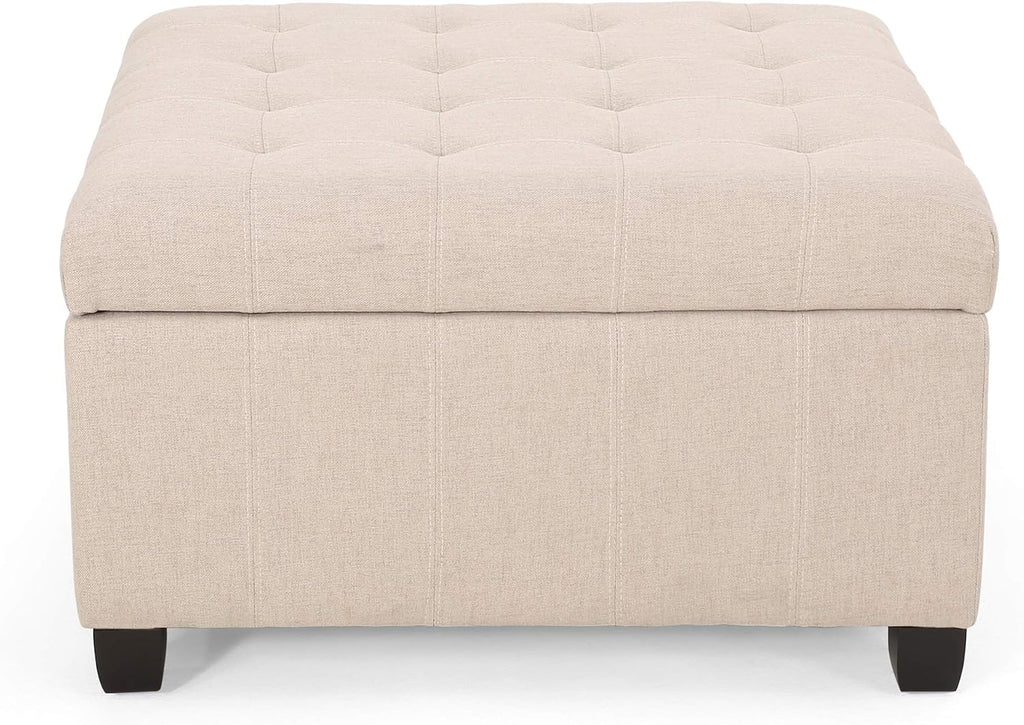 Merax 31" Modern Fabric Square Storage Ottoman, Foot Rest Waffle Stitch Pattern Multifunctional Extra Seat, Side Table, Footstool for Living Room Bedroom, Wheat