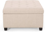 Merax 31" Modern Fabric Square Storage Ottoman, Foot Rest Waffle Stitch Pattern Multifunctional Extra Seat, Side Table, Footstool for Living Room Bedroom, Wheat