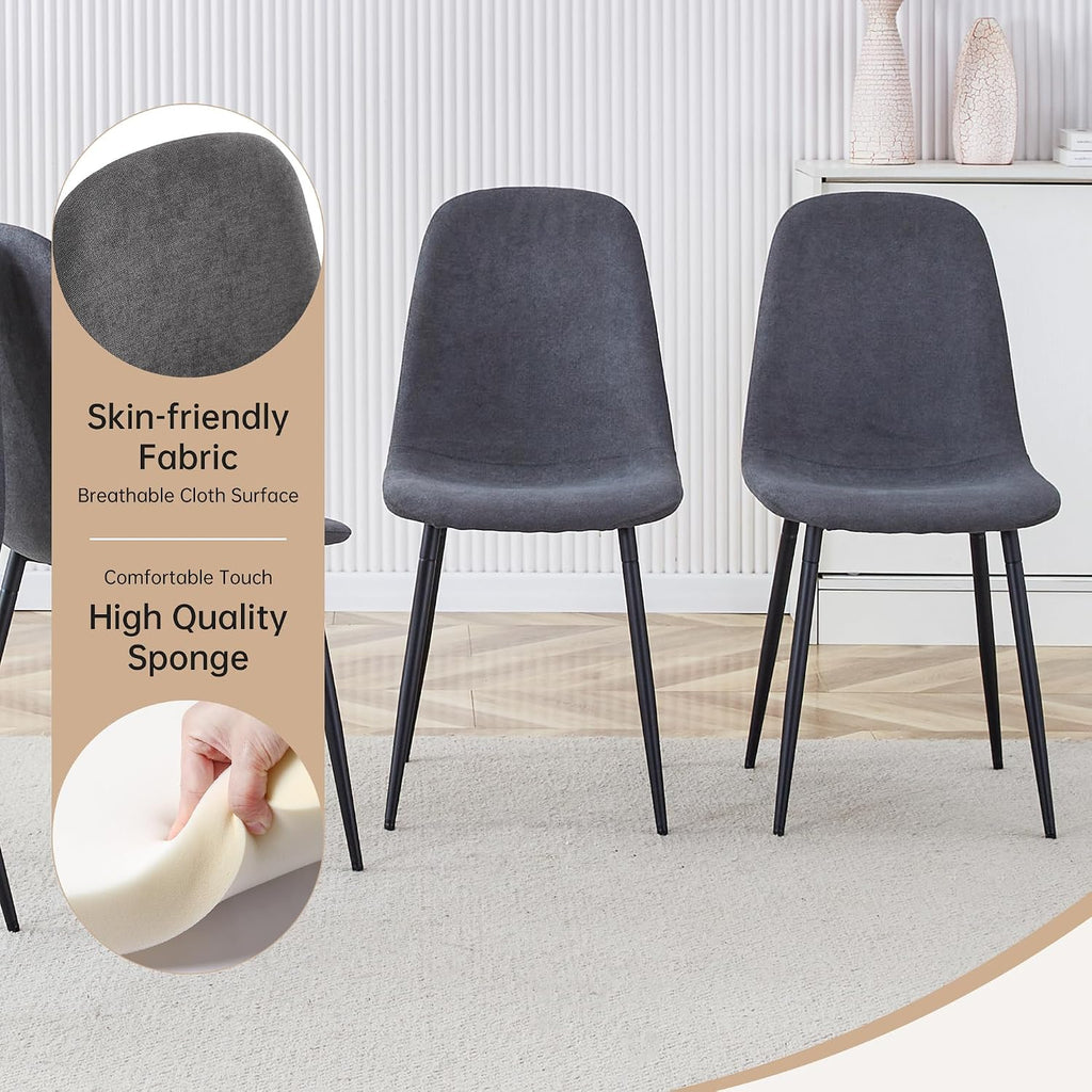 55" Black Dining Table Set for 6, 7 piece Modern Dining Table Set with Farbic Chairs, Farmhouse Kitchen Table Chairs Set of 6 Suit for Living Dining Room Furniture, Sturdy and Easy-to-Clean