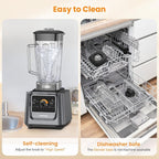 Blenders for Kitchen, 2000W Professional Grade High-Speed Countertop Blender with 68oz Pitcher & 27oz To-Go Cup for Smoothies, Ice, and Frozen Fruit, BPA-Free, Dishwasher Safe