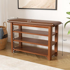 Shoe Rack Bench with Leather Cushion 3-Tier Shoe Rack Organizer for Entryway Hallway or Living Room Farmhouse Rustic Wooden Seat Bench Walnut 11.8" Dx31.5 Wx20.4 H