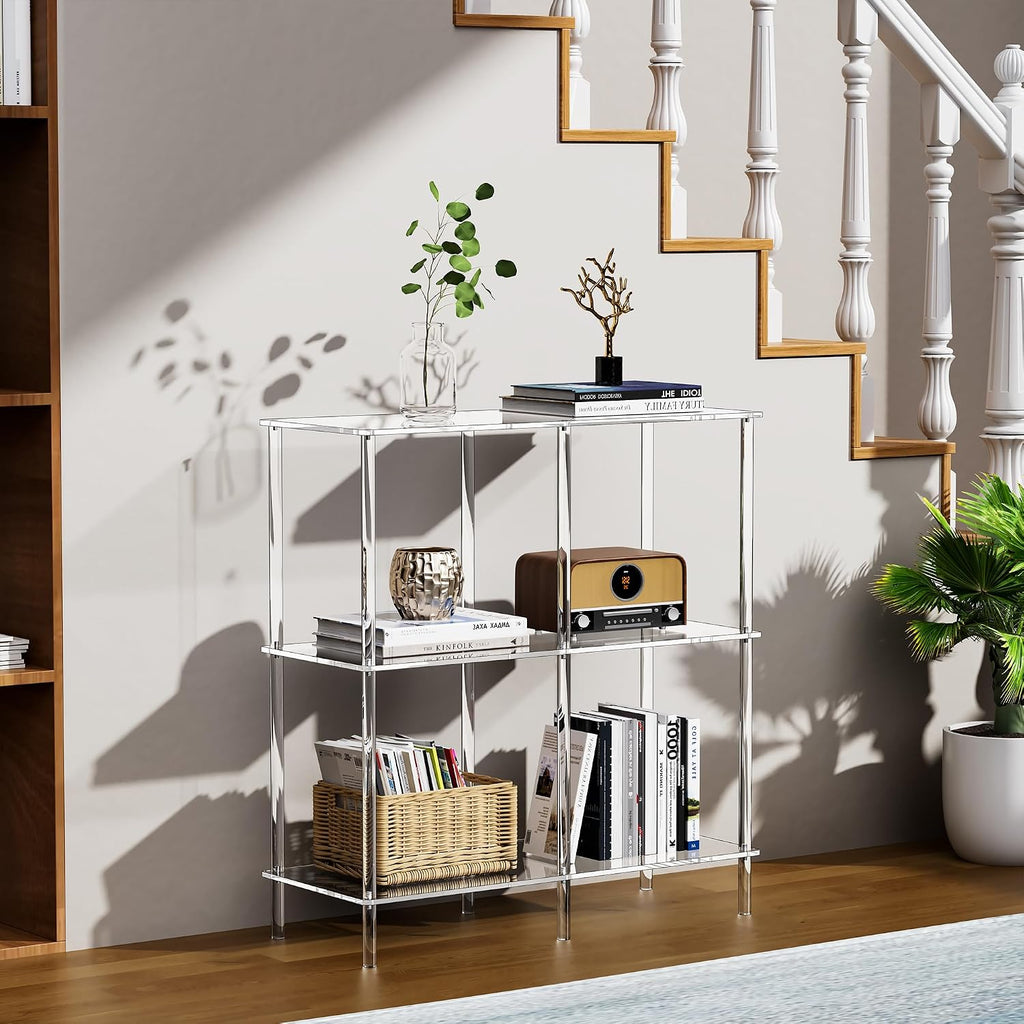 Acrylic Side Table Clear 3-Tier End Table for Living Room, Office, Hallway, Bedroom Small Bedside Table (8mm 31.7" high)
