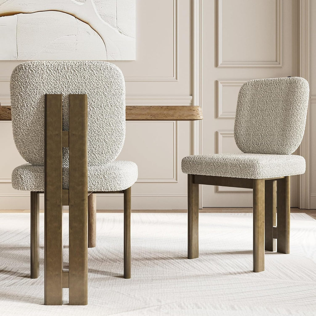 BESTANO Modern Farmhouse Dining Chairs Set of 4, Boucle Upholstered Wooden Kitchen Chairs with Back, Walnut Wood Legs, Beige