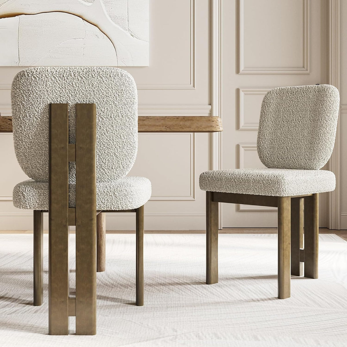BESTANO Modern Farmhouse Dining Chairs Set of 4, Boucle Upholstered Wooden Kitchen Chairs with Back, Walnut Wood Legs, Beige