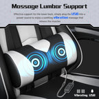 Yaheetech Gaming Chair with Footrest Massage Lumbar Pillow Black and White | Foam-padded PU leather racing seat and plush headrest recline with a slide-out footrest; metal frame supports up to 300 lb.