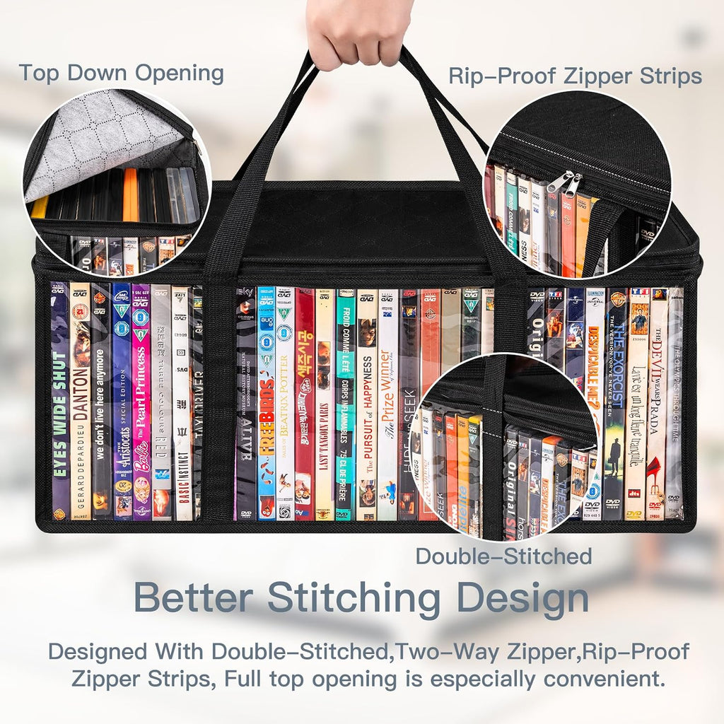 Criusia 6 Pack DVD Storage Bags, Clear PVC Media Organizer with Zipper and Handles, Stackable Holder Case for CDs, Blu-ray, Video Games, Albums, Movie Cases