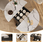 Extendable Dining Table 43"-59" for 4-6, White Faux Marble Round Kitchen Dining Room Table with 2 Tier Storage Shelves, Expandable Round to Oval Dinner Table with Storage for Kitchen Living Room
