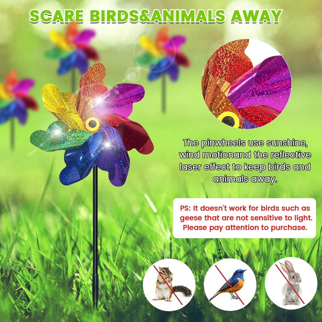 10 PCS Reflective Pinwheels for Yard and Garden Bird Devices Pre-Installed Sparkly Wind Spinner Deterrent to Scare Birds Away from Yard Patio Farm (Multicolor-2)