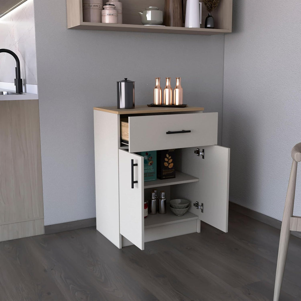 DEPOT E-SHOP 24" Barbados Pantry Organizer Cabinet with One Drawer, Two Interior Shelves, and Two Doors, Ivory/Natural Oak, Kitchen – Tall Kitchen Storage & Pantry Organization