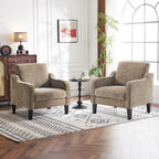VINGLI Accent Chairs Set of 2, Modern Traditional Armchair for Living Room | Light Brown Reading Chair for Bedroom, Chenille Upholstered Sofa Chairs, Comfy Chair for Small Space, Apartment, Waiting Room