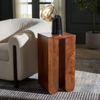 SAFAVIEH Home Collection - Catina Accent Table with Square Top & Walnut Brown Solid Wood Base, Modern Sculptural Side Table, Fully Assembled (ACC3225A)