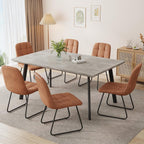 ZckyCine 46.5" Modern Grey Dining Table Set for Small Spaces, 7-Piece Set with Rectangular Table & 6 Padded Leather Chairs, Compact, Sturdy & Easy to Assemble (Table + 6 Brown Dining Chairs, 46.5")