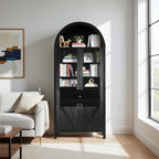 JIJIWANG Dome Kitchen Pantry Storage Cabinet with Doors & Adjustable Shelves,Farmhouse Large Sideboard Buffet with Drawer for Kitchen Living Room,Black