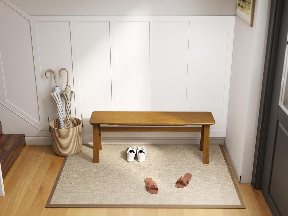 LukeAlon Rustic Solid Wood Long Dining Bench, Walnut Color | Heavy Duty Farmhouse Footstools For Dining Table Hallway Kitchen Living Room