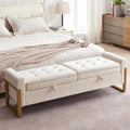 67" Storage Bench for Bedroom, End of Bed Bench King Size, Cream | Double Lids Storage Ottoman Bench with Golden Legs, Upholstered Velvet Bench for Foot of Bed Window Living Room Entryway