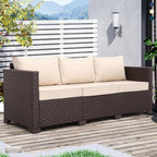 Oasishine Patio Furniture 3-seat Sofa Wicker Outdoor Furniture Outdoor Couch Deep Seat Hight Backrest Non-Slip Cushions, Khaki
